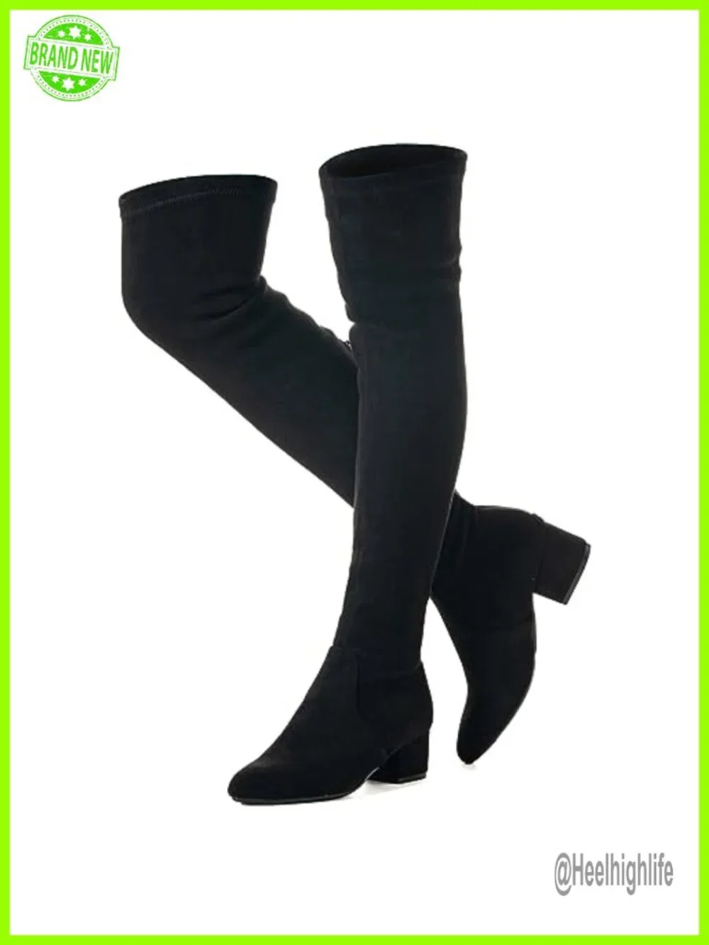 Thigh High Block Heel Over The Knee Boots Pointed Toe Stretch